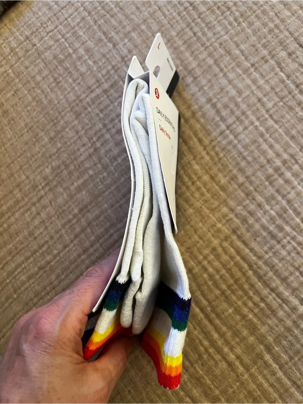 NWT Lululemon Daily Stride Crew Socks Rainbow Stripe White  (L)